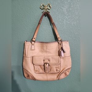 Coach Poppy Whipstitch Natural Leather Brass Glam Tote